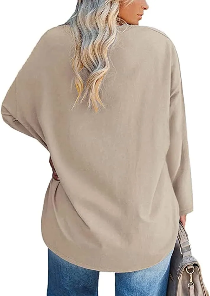 Women's Plus Size Tops Long Sleeve Crew Neck Oversized T Shirts Loose Casual Tunics