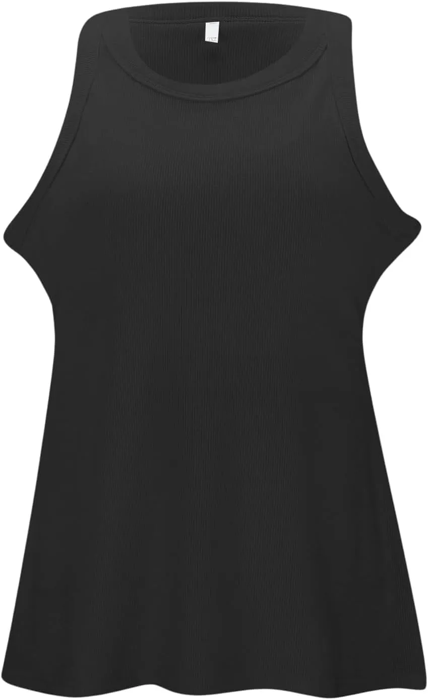 Womens Shelf Bra Tank Tops Racerback Workout Summer Round Neck Camis Yoga Shirt Soft Crop Gym Outfits Undershirt