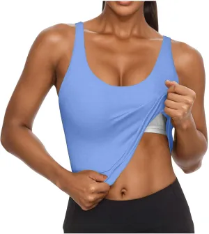 Womens Shelf Bra Tank Tops Racerback Workout Summer Round Neck Camis Yoga Shirt Soft Crop Gym Outfits Undershirt