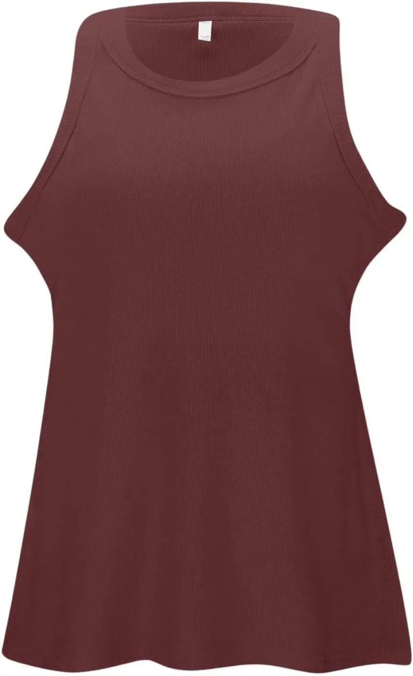 Womens Shelf Bra Tank Tops Racerback Workout Summer Round Neck Camis Yoga Shirt Soft Crop Gym Outfits Undershirt