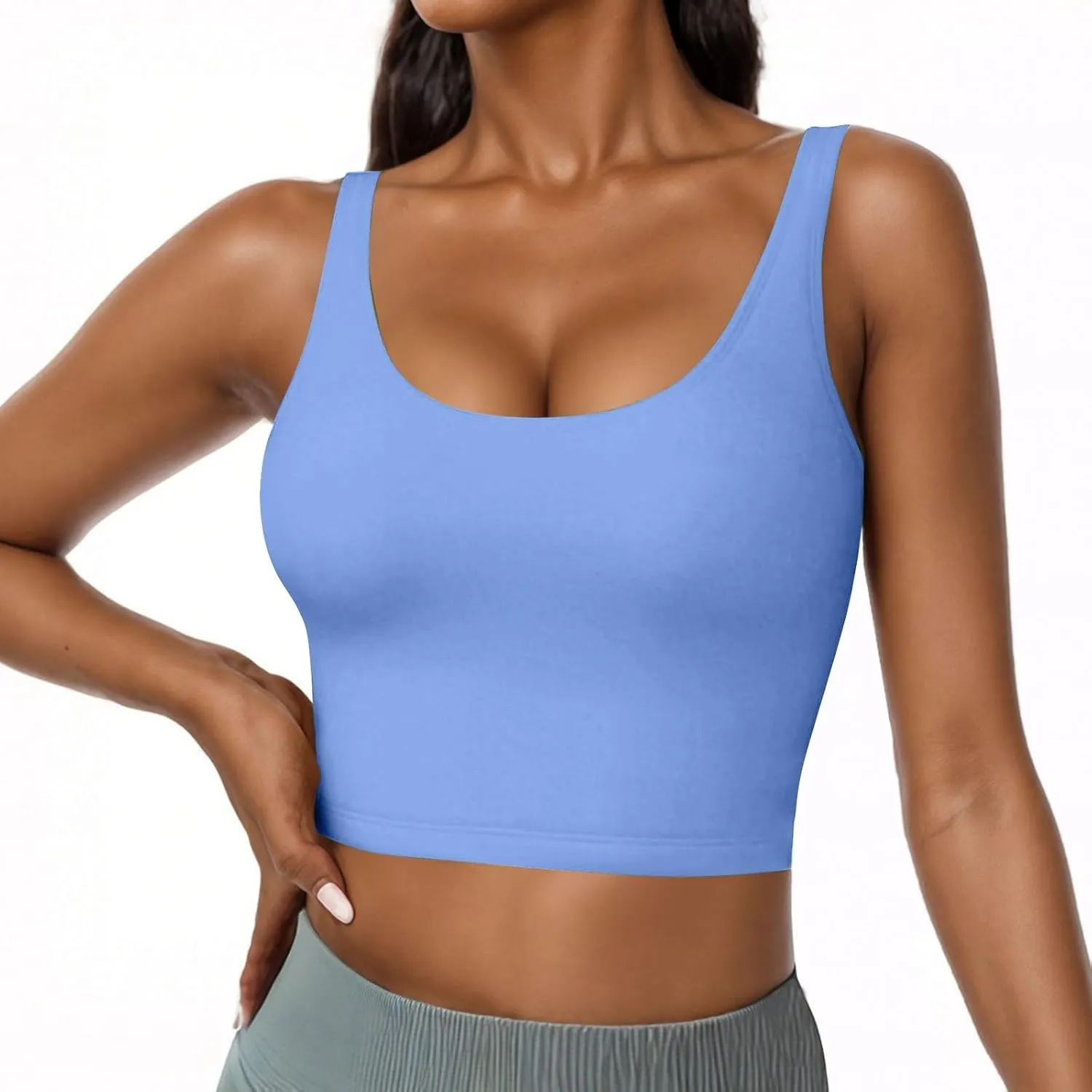 Womens Shelf Bra Tank Tops Racerback Workout Summer Round Neck Camis Yoga Shirt Soft Crop Gym Outfits Undershirt