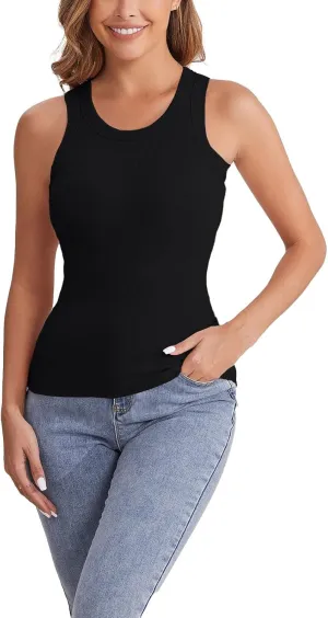 Womens Shelf Bra Tank Tops Racerback Workout Summer Round Neck Camis Yoga Shirt Soft Crop Gym Outfits Undershirt