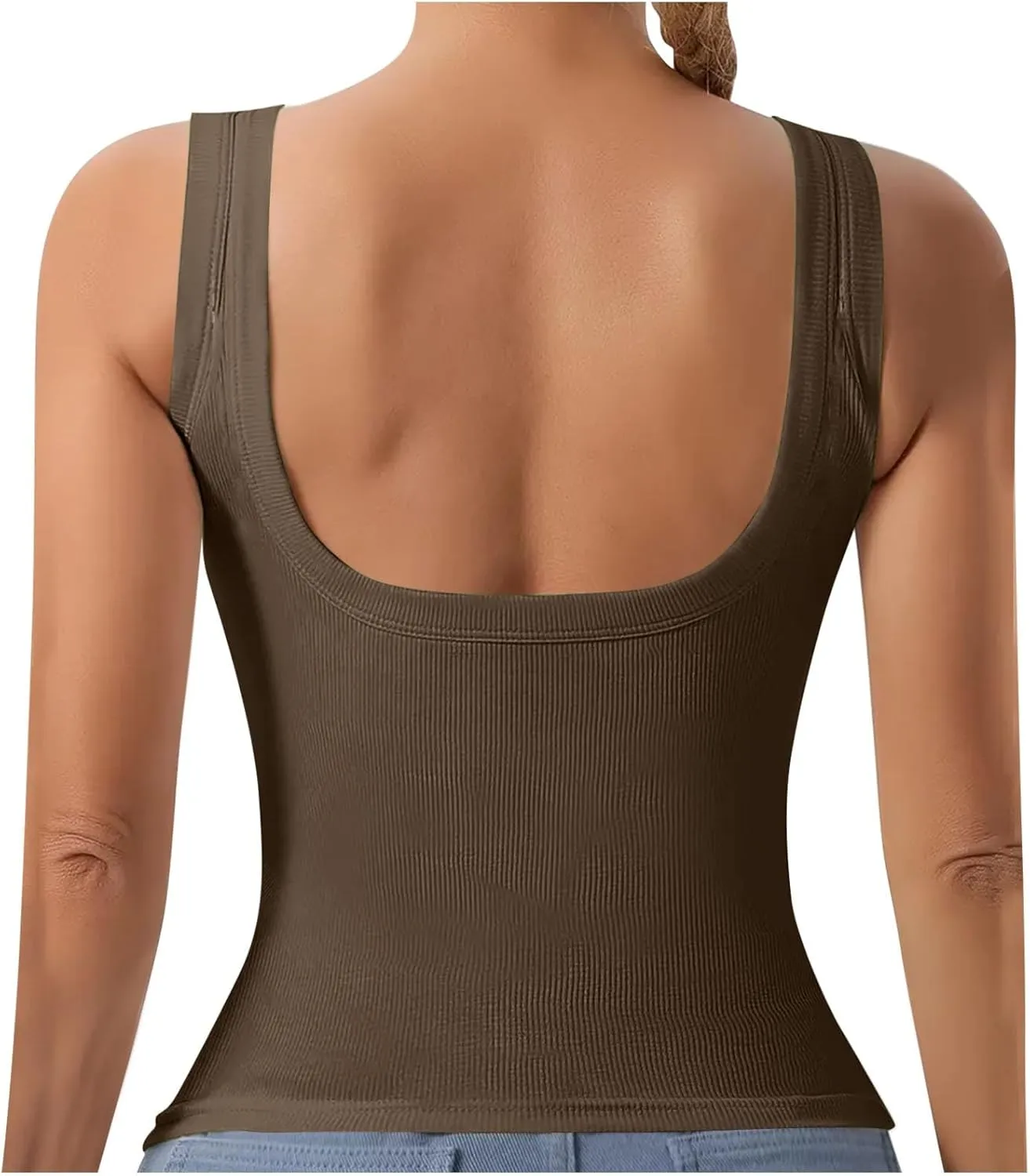 Womens Shelf Bra Tank Tops Racerback Workout Summer Round Neck Solid Camis Yoga Shirt Gym Outfits Layering Undershirt