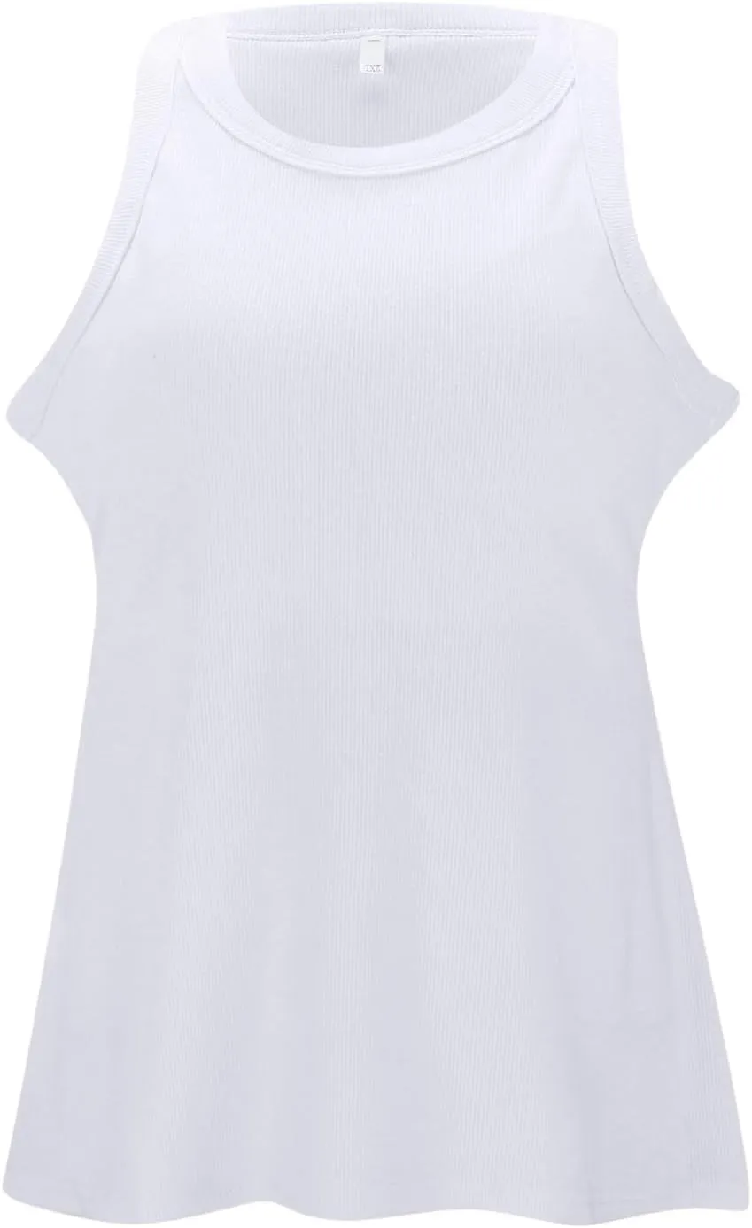 Womens Shelf Bra Tank Tops Summer Round Neck Solid Camis Racerback Workout Yoga Gym Outfits Layering Undershirt