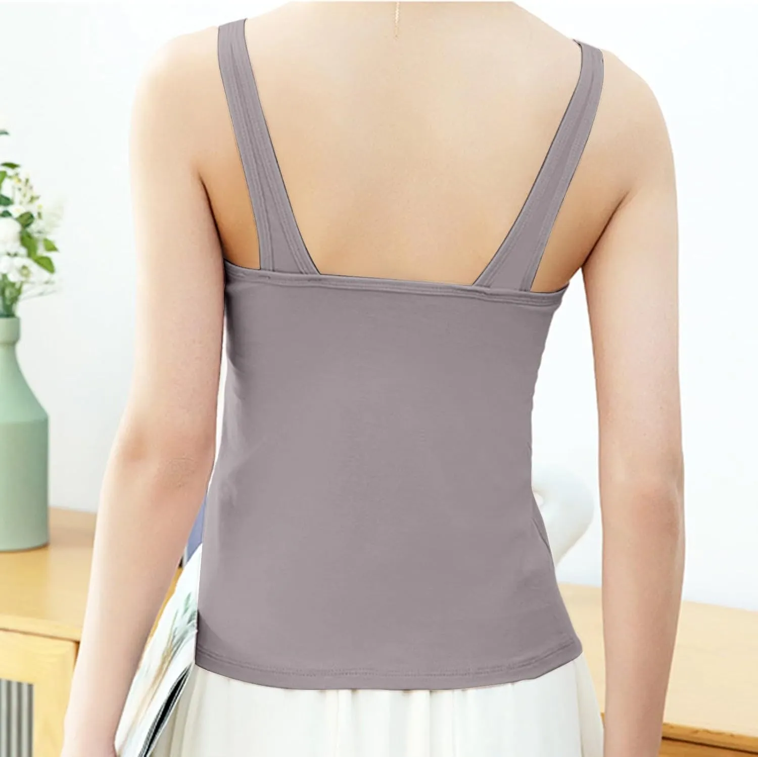 Womens Shelf Bra Tank Tops Summer Round Neck Solid Camis Racerback Workout Yoga Gym Outfits Layering Undershirt