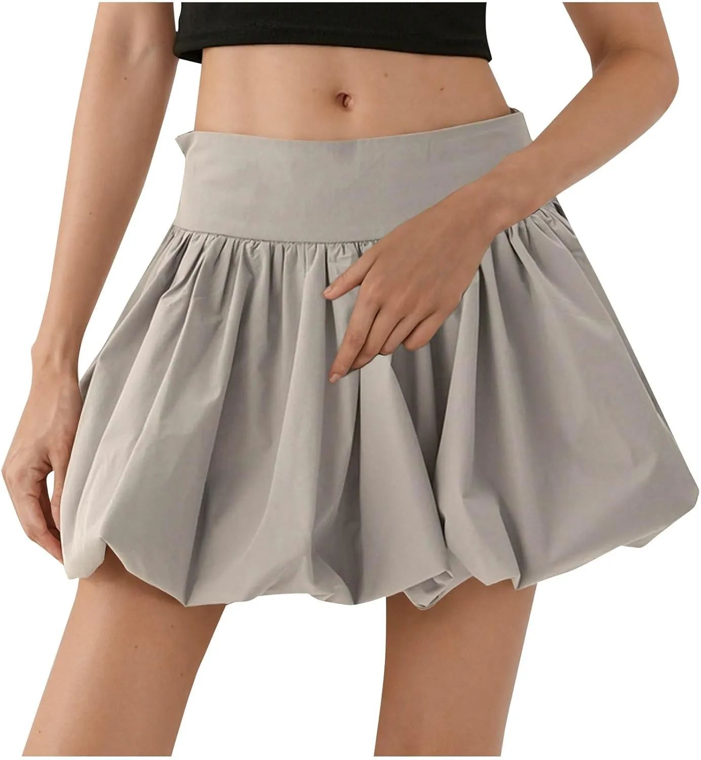 Women's Solid Color Mid Waisted Bubble Skirts, Summer Outdoor Workout Tennis Skirt Ruched Comfy Casual Bloomer