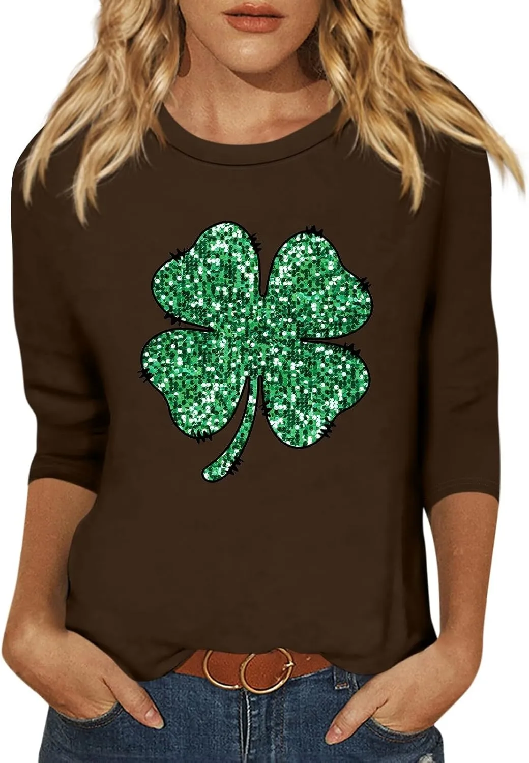Womens St. Patrick's Day Shirts 3/4 Sleeve Green Shirts for Women Lucky,3/4 Sleeve Shirts for Women Cotton Fall T Shirts