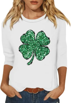 Womens St. Patrick's Day Shirts 3/4 Sleeve Green Shirts for Women Lucky,3/4 Sleeve Shirts for Women Cotton Fall T Shirts