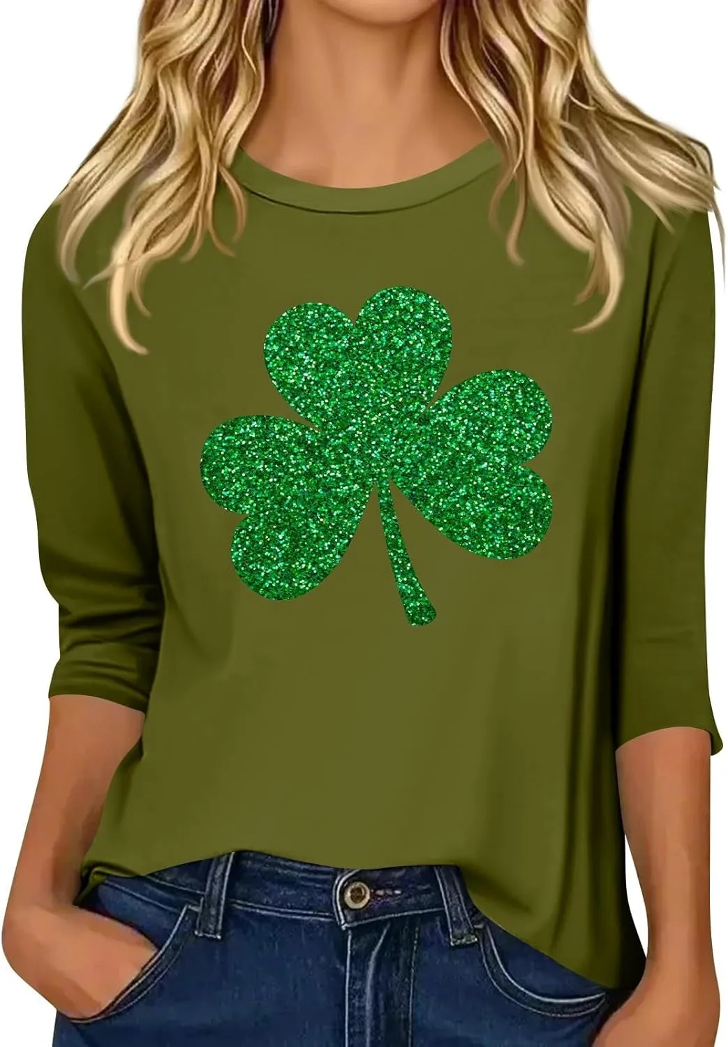 Womens St. Patrick's Day Shirts 3/4 Sleeve Green Shirts for Women Lucky,3/4 Sleeve Shirts for Women Cotton Fall T Shirts