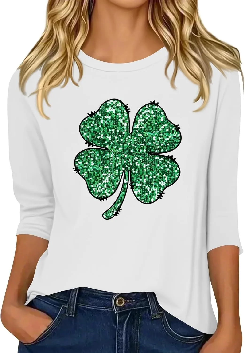 Womens St. Patrick's Day Shirts 3/4 Sleeve Green Shirts for Women Lucky,3/4 Sleeve Shirts for Women Cotton Fall T Shirts