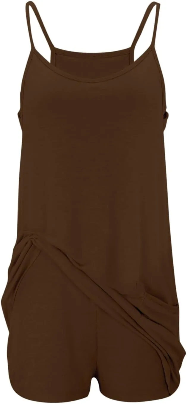 Womens Summer 2 Piece Sets Mini Dress with Shorts V Neck Sleeveless Spaghetti Strap Outfits for Casual Vacation