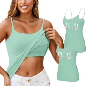 Womens Tank Tops with Built in Bra Going Out Tanks Summer Casual Oversized Soft Solid Layer Camis 2 Pack