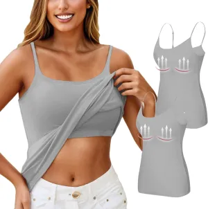 Womens Tank Tops with Built in Bra Going Out Tanks Summer Casual Oversized Soft Solid Layer Camis 2 Pack