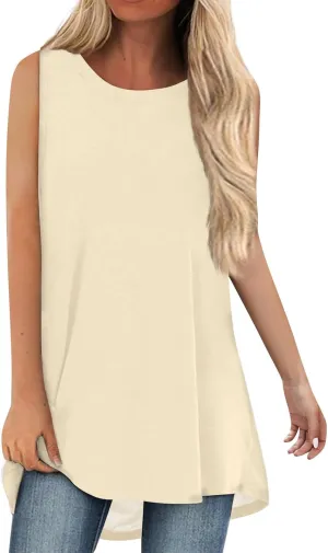 Womens Tunic Tops to Wear with Leggings Summer Casual Loose T Shirt Round Neck Sleeveless Tank Tops