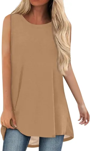 Womens Tunic Tops to Wear with Leggings Summer Casual Loose T Shirt Round Neck Sleeveless Tank Tops