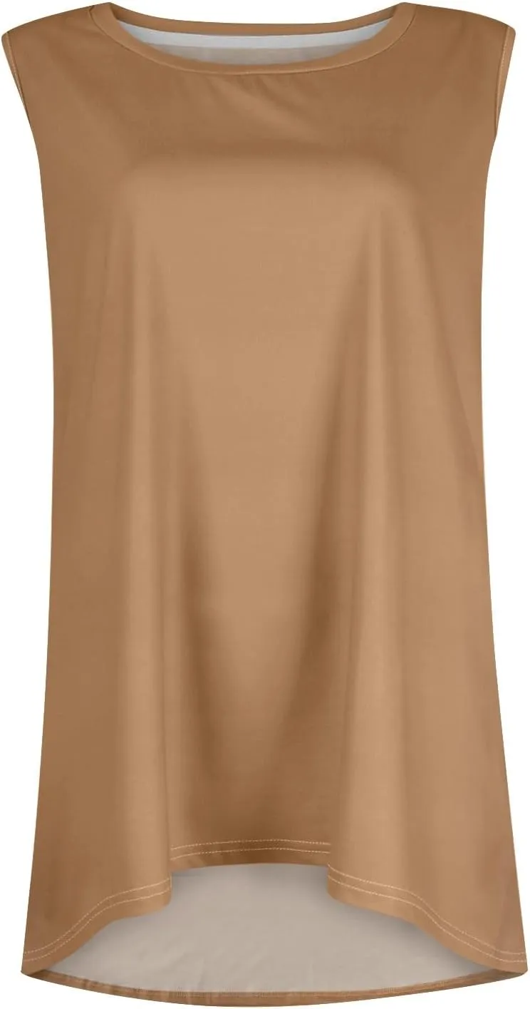 Womens Tunic Tops to Wear with Leggings Summer Casual Loose T Shirt Round Neck Sleeveless Tank Tops