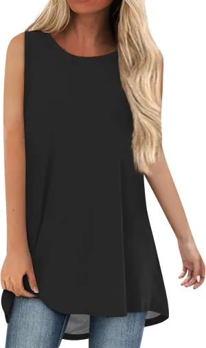 Womens Tunic Tops to Wear with Leggings Summer Casual Loose T Shirt Round Neck Sleeveless Tank Tops