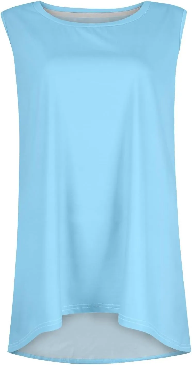 Womens Tunic Tops to Wear with Leggings Summer Casual Loose T Shirt Round Neck Sleeveless Tank Tops