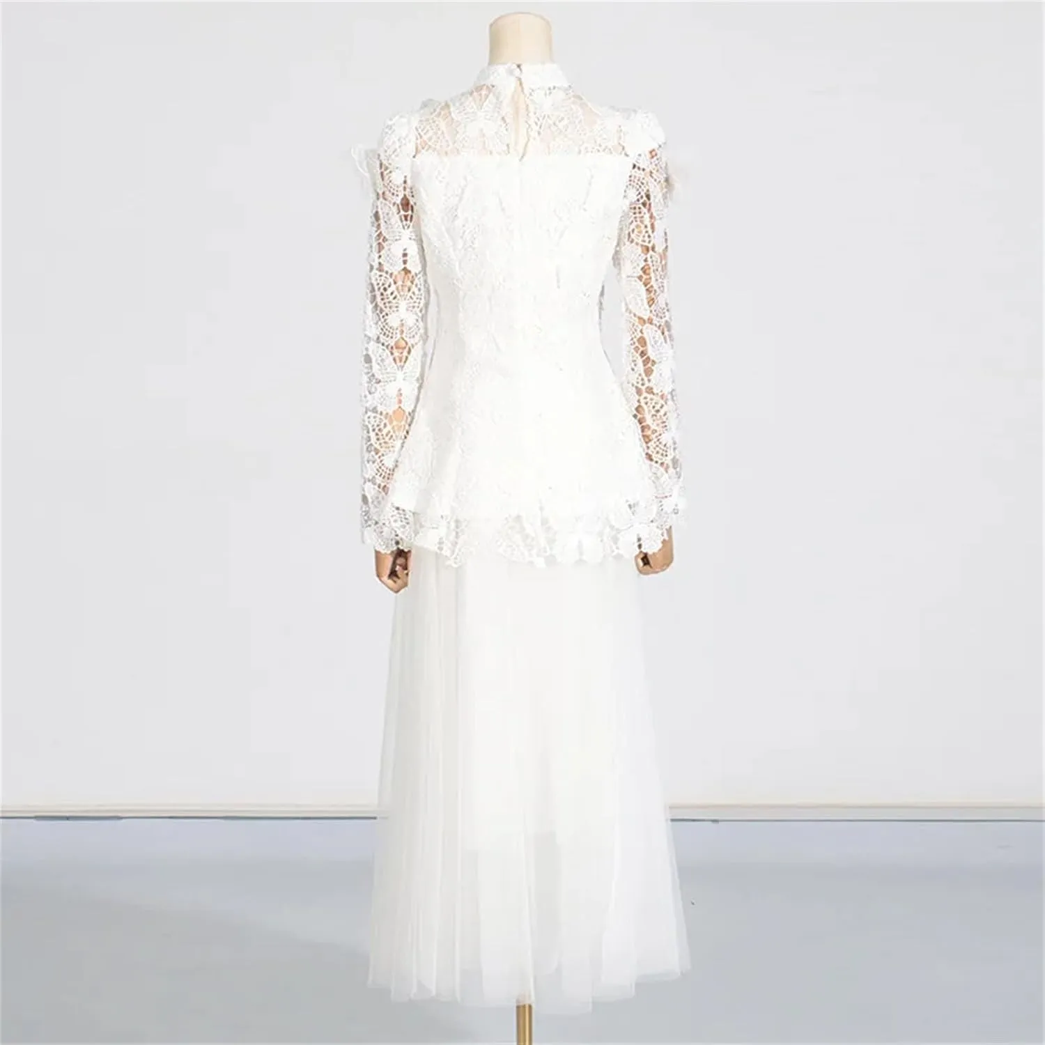 Women's Two-Piece Embroidered Long Sleeve Top   High Waist Net Skirt, Spring Dress