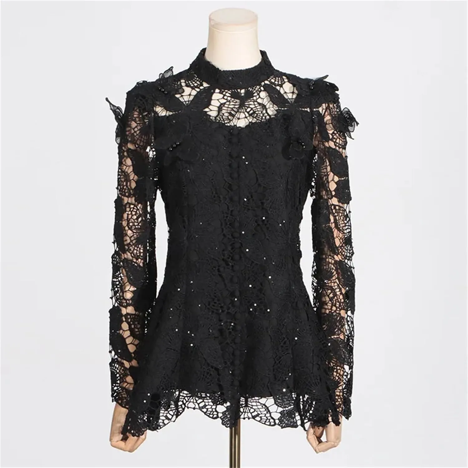 Women's Two-Piece Embroidered Long Sleeve Top   High Waist Net Skirt, Spring Dress