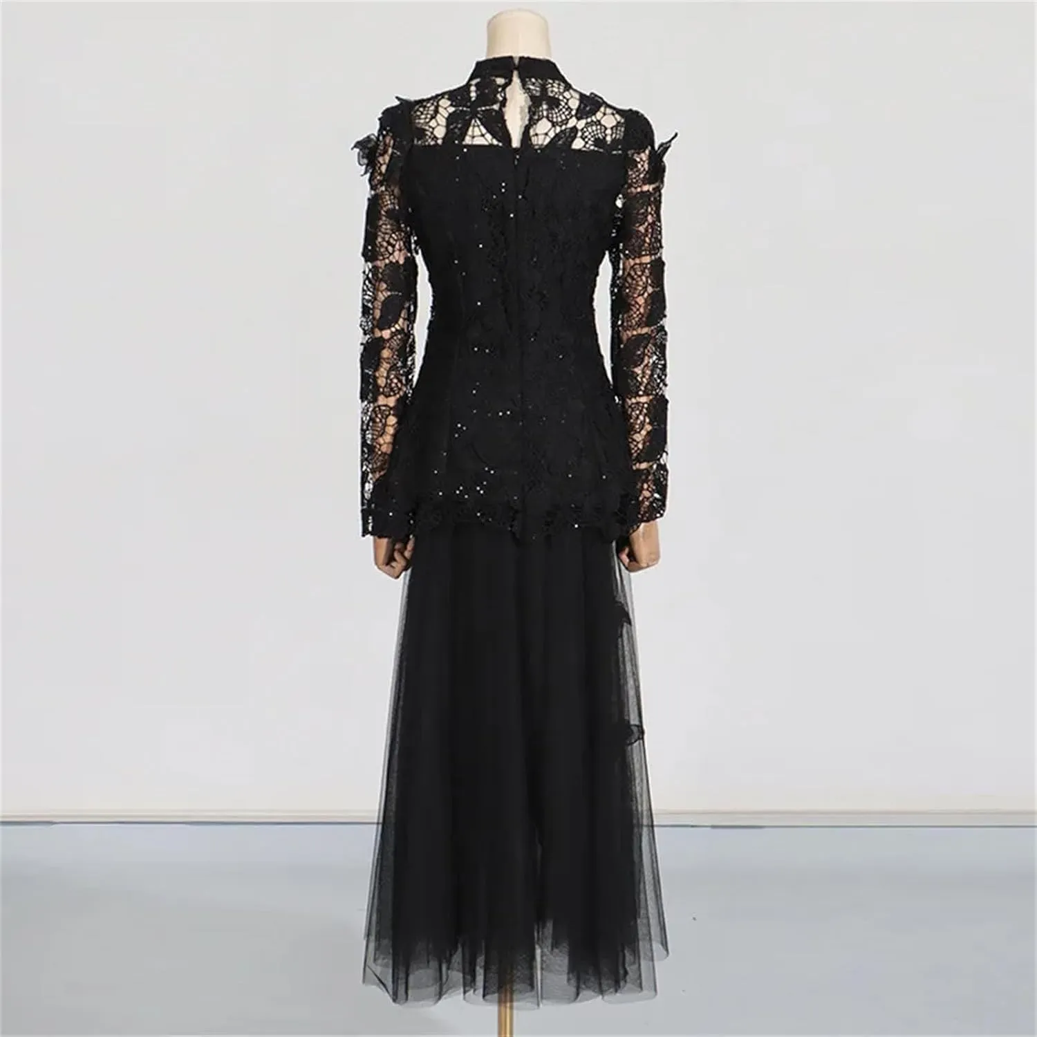 Women's Two-Piece Embroidered Long Sleeve Top   High Waist Net Skirt, Spring Dress