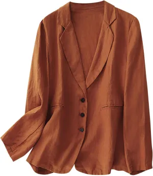 Womens Vintage Oversized Blazers Loose Cotton Linen Button Suit Jackets Breathy Lightweight Comfy Blazer Lapel Coats