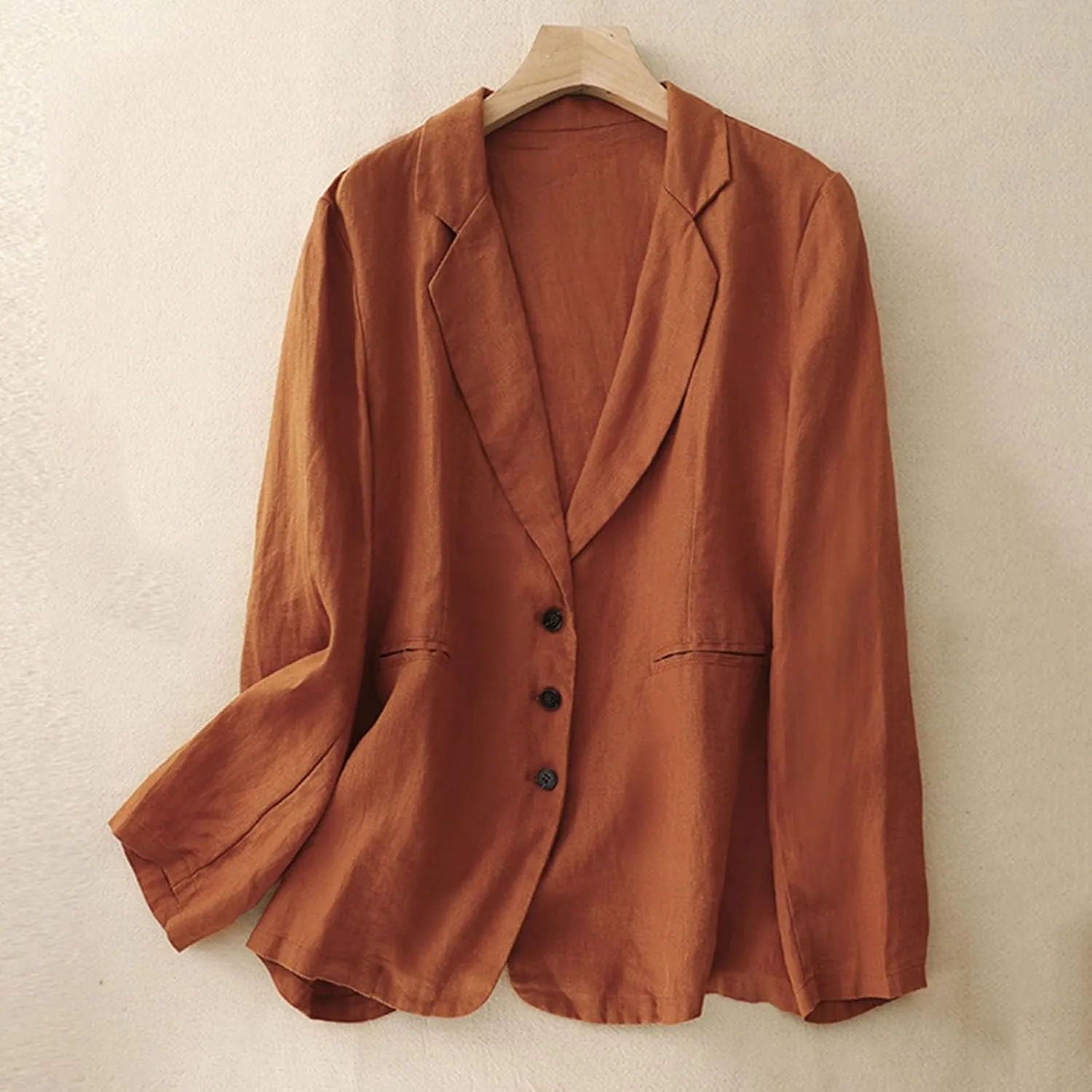Womens Vintage Oversized Blazers Loose Cotton Linen Button Suit Jackets Breathy Lightweight Comfy Blazer Lapel Coats