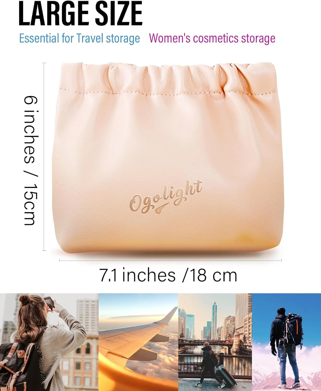 Women's Waterproof PU Leather Makeup Bag - Self-Closing Cosmetic Organizer, Travel Toiletry Pouch for Gym/Daily