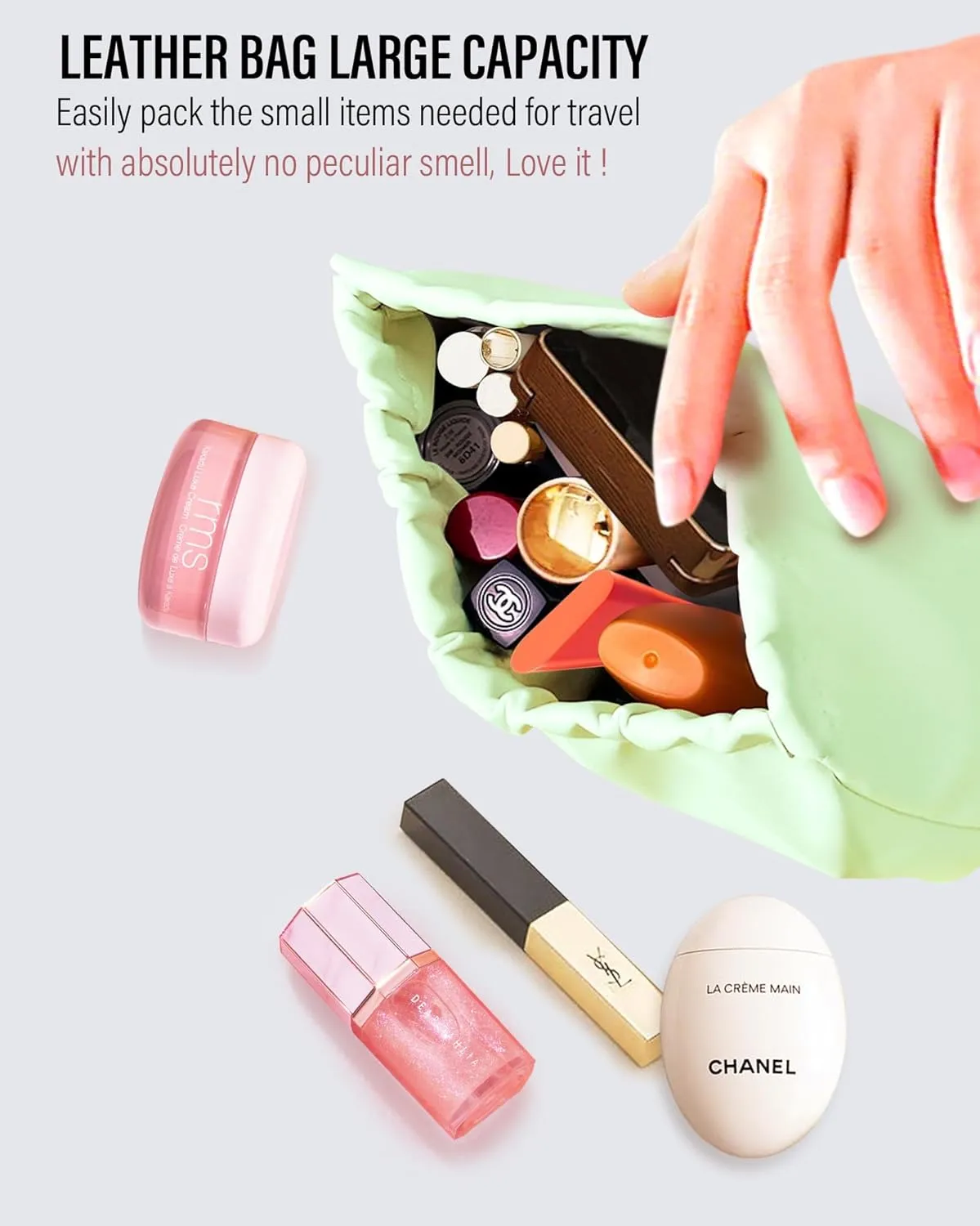 Women's Waterproof PU Leather Makeup Bag - Self-Closing Cosmetic Organizer, Travel Toiletry Pouch for Gym/Daily