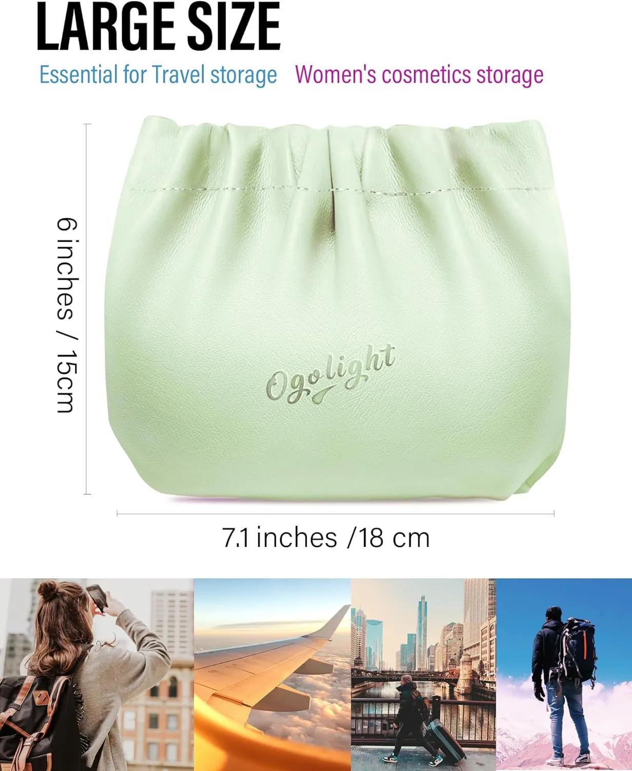 Women's Waterproof PU Leather Makeup Bag - Self-Closing Cosmetic Organizer, Travel Toiletry Pouch for Gym/Daily