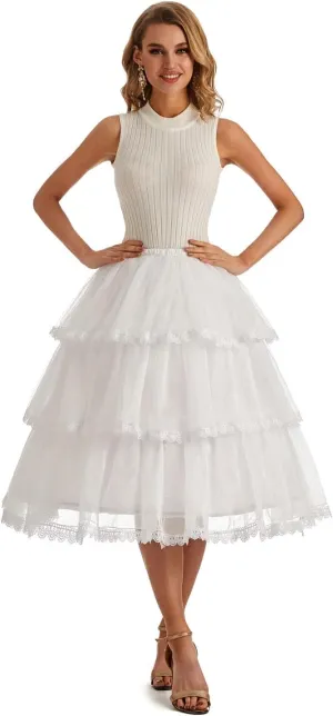 Women's White 3 Hoop Petticoat for Cosplay Above Knee to Mid-Calf Length Crinoline Underskirt PPT630