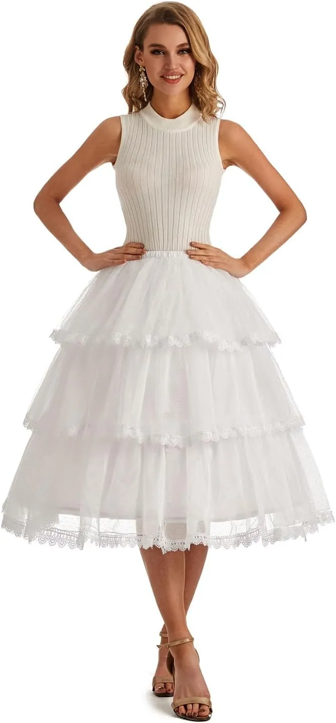 Women's White 3 Hoop Petticoat for Cosplay Above Knee to Mid-Calf Length Crinoline Underskirt PPT630