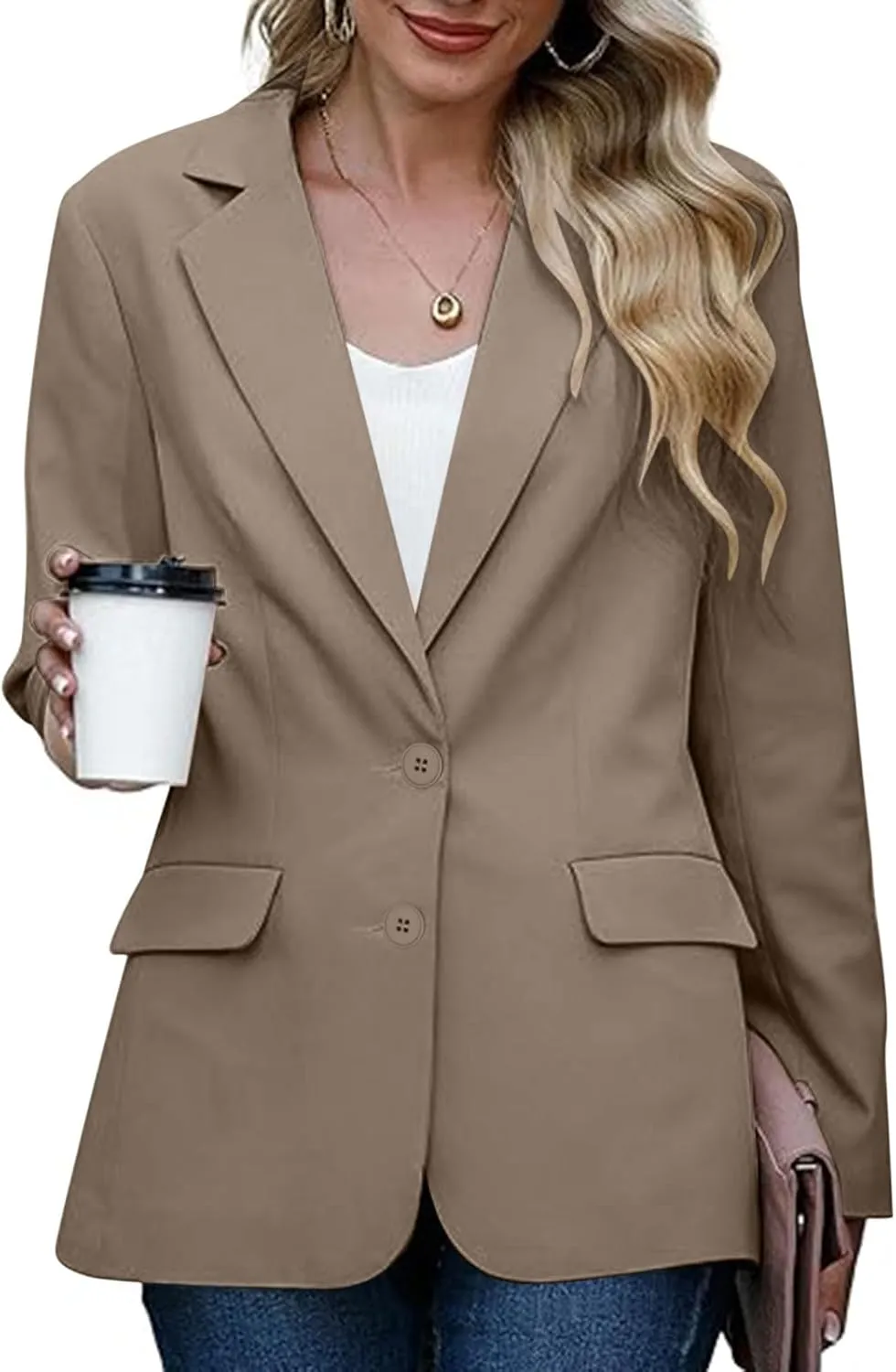 Women's Work Office Blazer Business Casual Lightweight Jackets Long Sleeve Open Front Slim Fit Button Lapel Blazer