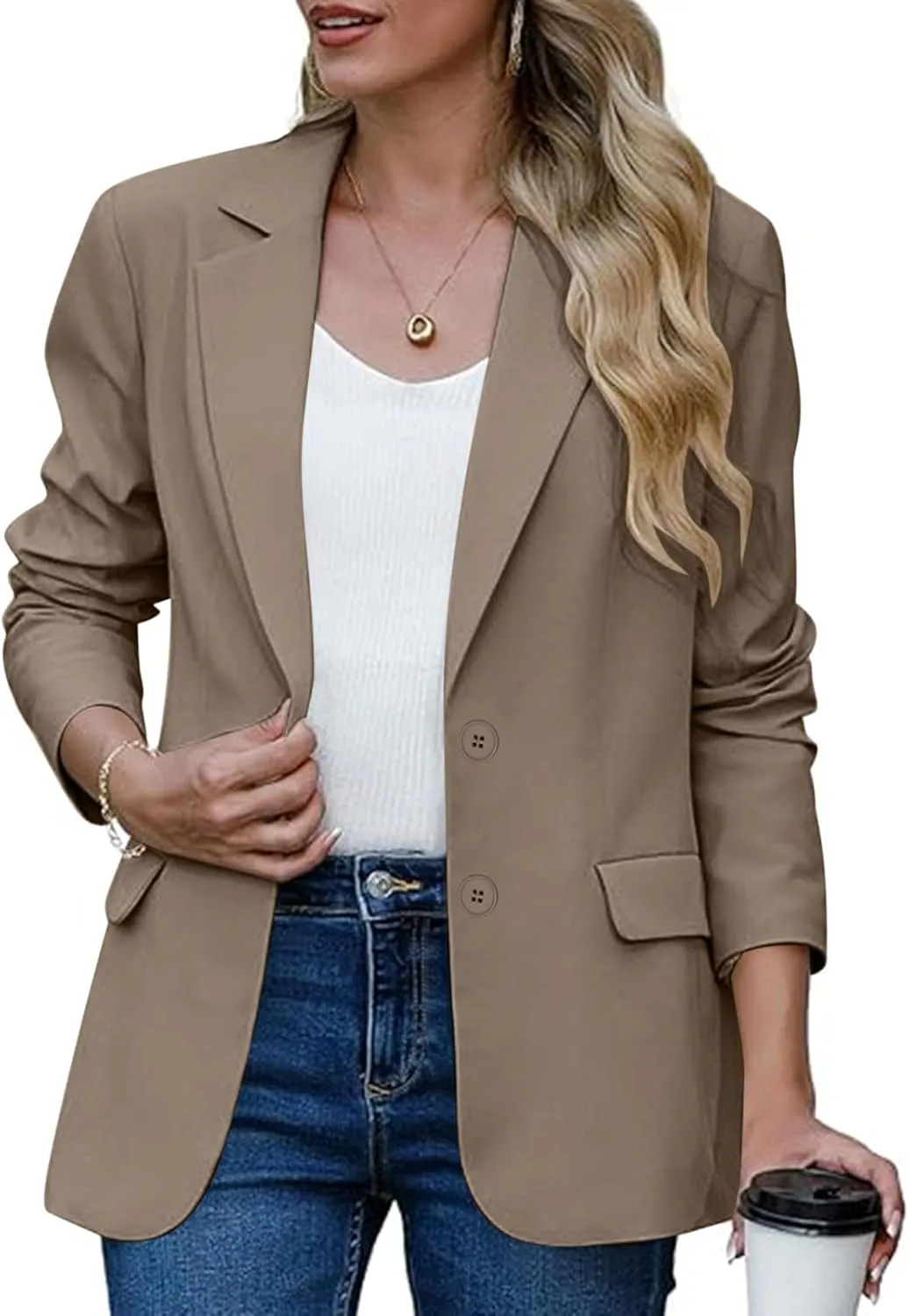 Women's Work Office Blazer Business Casual Lightweight Jackets Long Sleeve Open Front Slim Fit Button Lapel Blazer