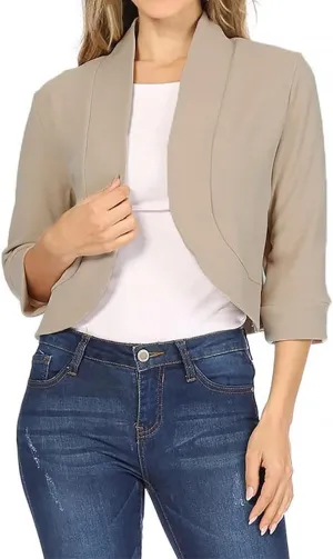 Women's Work Office Suit Collarless Casual Plus Size Cropped Blazer Jacket All-Match Cropped Suiting Coat Tops