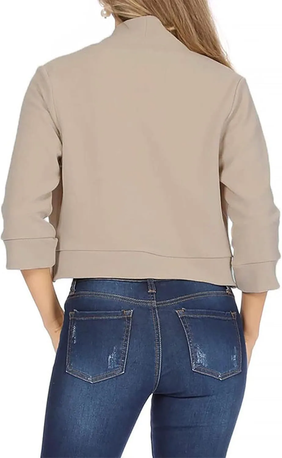 Women's Work Office Suit Collarless Casual Plus Size Cropped Blazer Jacket All-Match Cropped Suiting Coat Tops