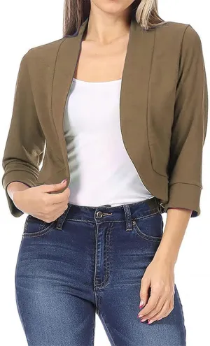 Women's Work Office Suit Collarless Casual Plus Size Cropped Blazer Jacket All-Match Cropped Suiting Coat Tops
