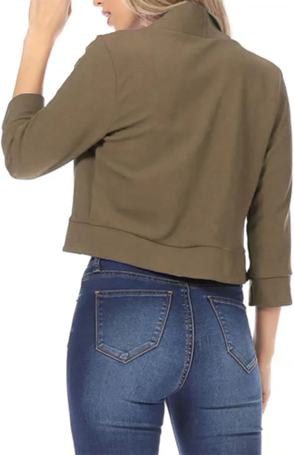 Women's Work Office Suit Collarless Casual Plus Size Cropped Blazer Jacket All-Match Cropped Suiting Coat Tops