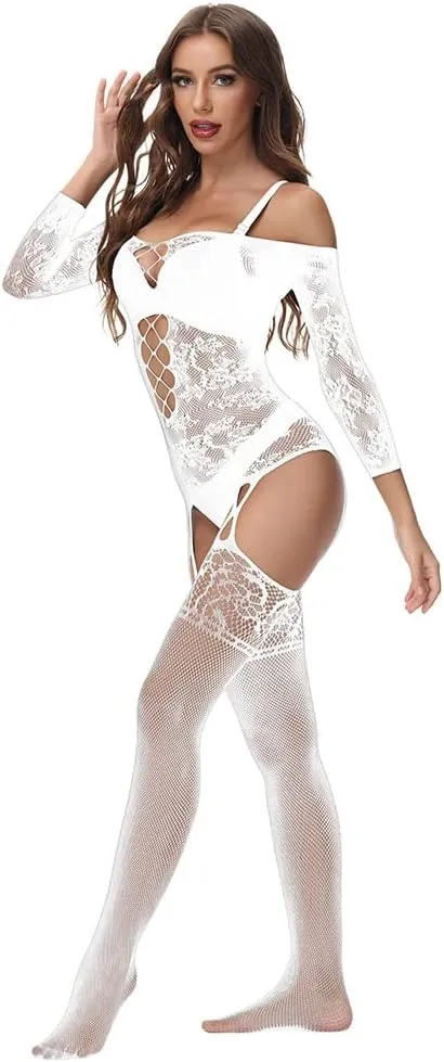 XIUSEMY Women Sexy Bodystocking One Piece Badydoll Fishnet Lingerie Nightwear Plus Size