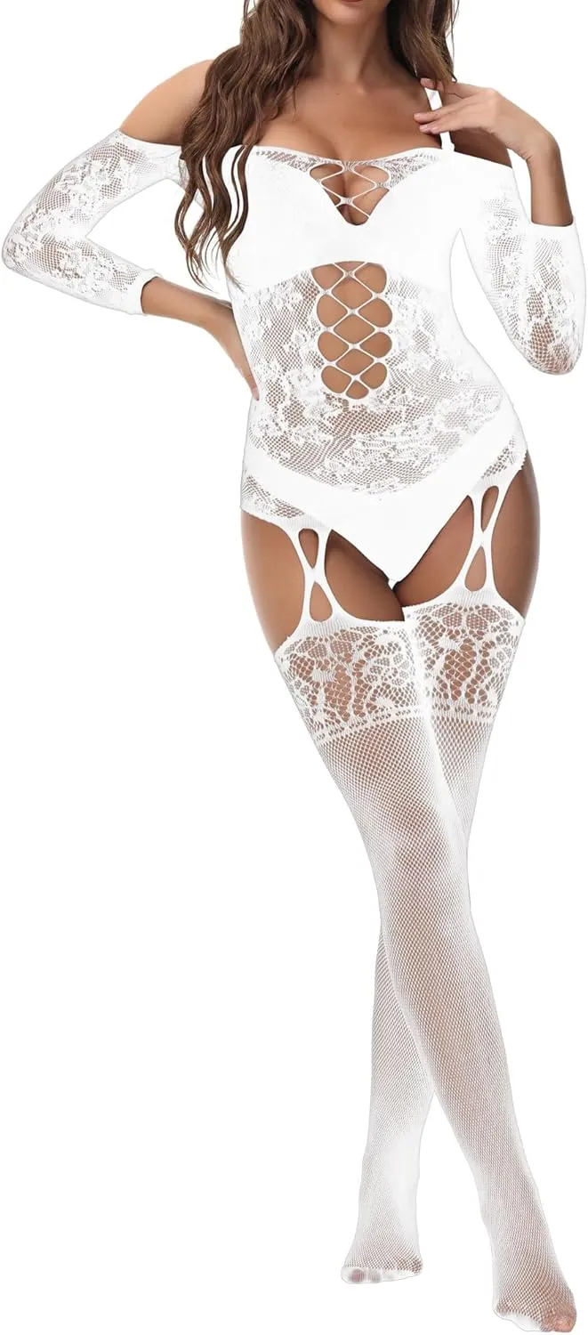 XIUSEMY Women Sexy Bodystocking One Piece Badydoll Fishnet Lingerie Nightwear Plus Size