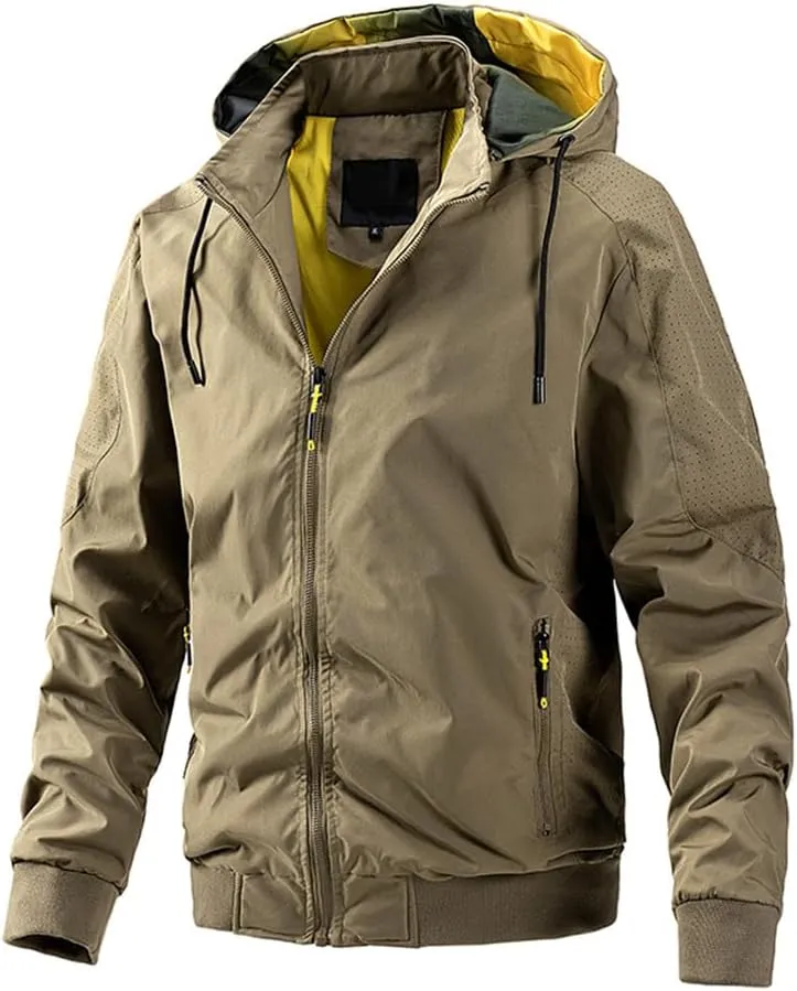 Youllyuu Men's Outdoor Hiking Hooded Jackets Windbreaker Coats Casual Tactics Military Jackets