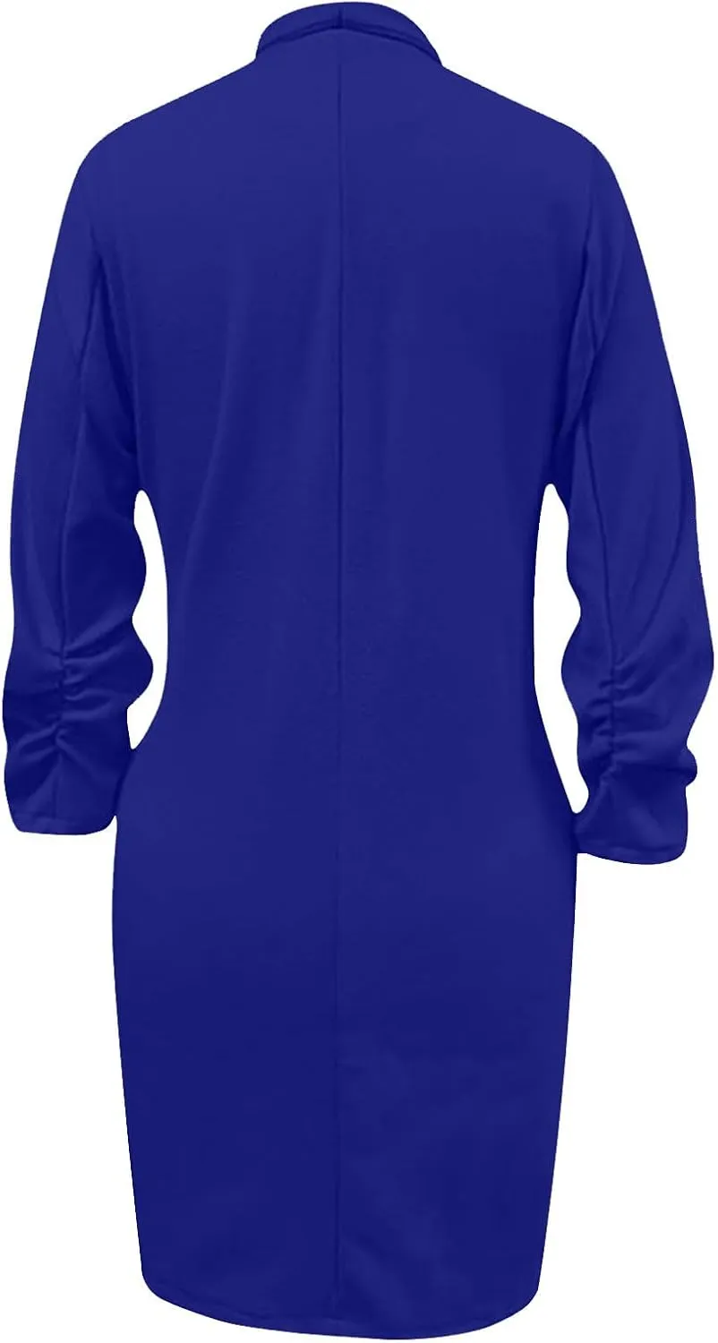 YRAETENM Blazers for Women Casual Ruched 3/4 Sleeve Lapel Collar Long Blazers Oversized Open Front Button Work Office Jackets