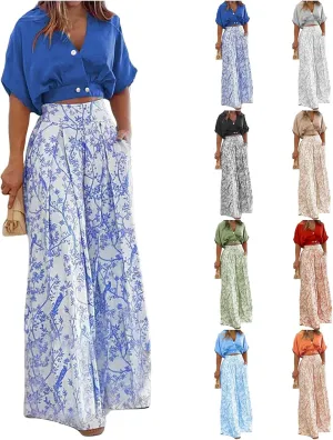ZWRXW Boho 2 Piece Sets for Women Summer Outfits Batwing Sleeve V Neck Crop Tops and Wide Leg Pants Sets Dressy Business Suit